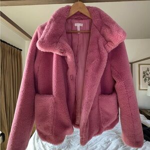Leith Plush Pink Faux Fur Jacket